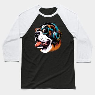 Smiling Saint Bernard DJ Grooves in Japanese Style Baseball T-Shirt